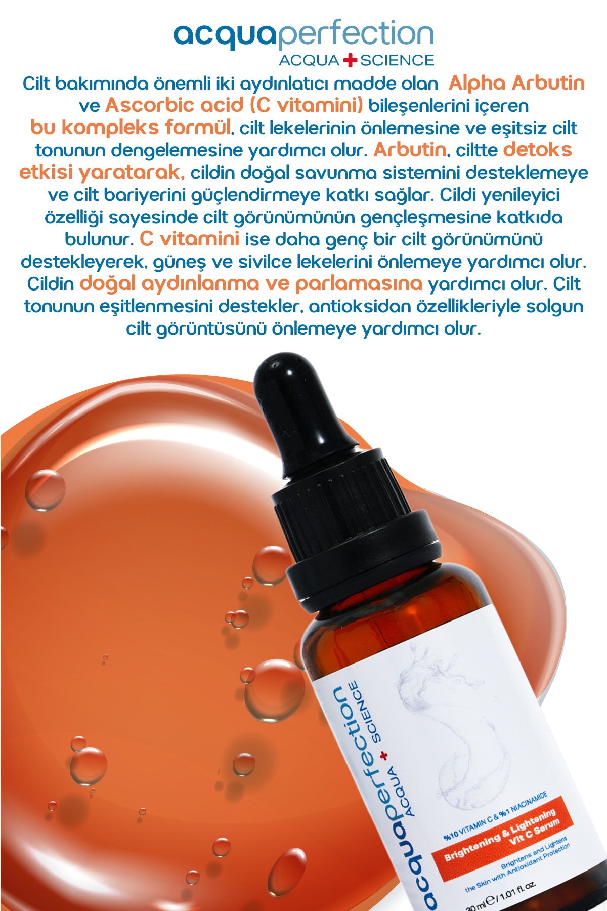 Aydınlatıcı ve Renk Tonu Eşitleyici C Vitamini Serum 30 ml