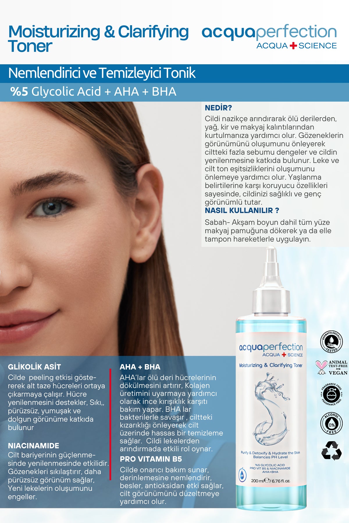 Sivilice Siyah Nokta ve Leke Karşıtı Gözenek Sıkılaştırıcı %5 Glikolik ve Salisilik Asit Tonik 200ml